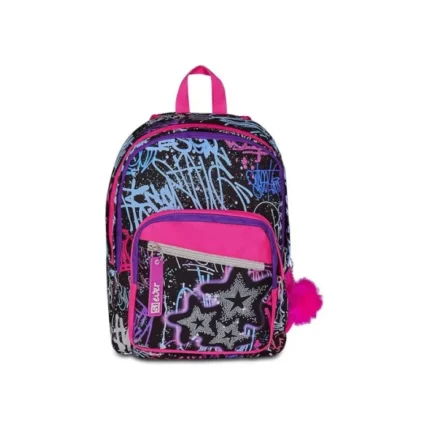 Zaino SJ Gang FIXSTAR GIRL 30L Doppio Scomparto con Stelle Glitterate e Pompon Decorativo